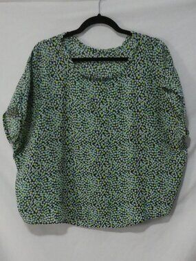 Handmade Green and Black Abstract Polka Dot Blouse - P2P 25.5" measured